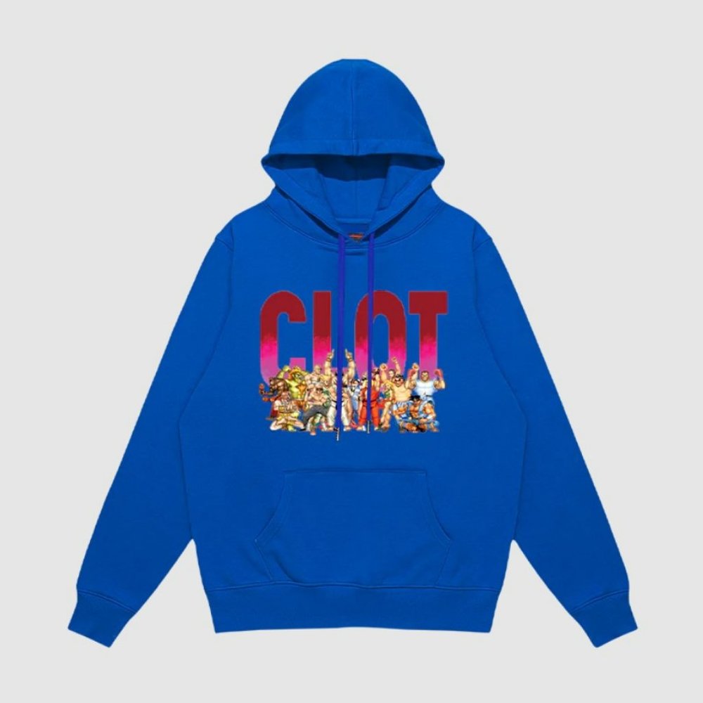 Clot‎ x Street Fighter M/L/XL Pullover Hoodie Sweatshirt Blue New Men